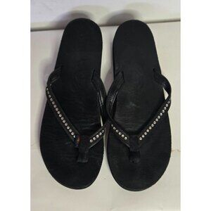 Rainbow Ladies Smooth Leather Swarovski Crystal Narrow Strap Flip Flops Size Sm